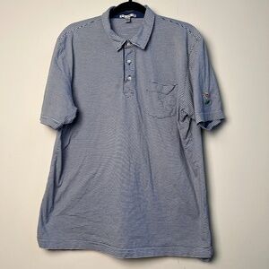 Peter Millar Blue White Stripe Polo Embroidered Sleeve Logo Men’s Large